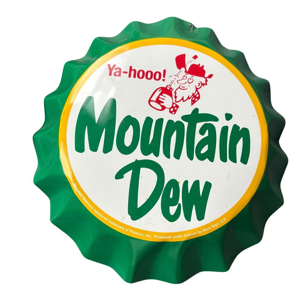 Mountain Dew Bottle Cap Metal Sign Ya-hooo Hillbilly Retro Soda Tin Wall Decor